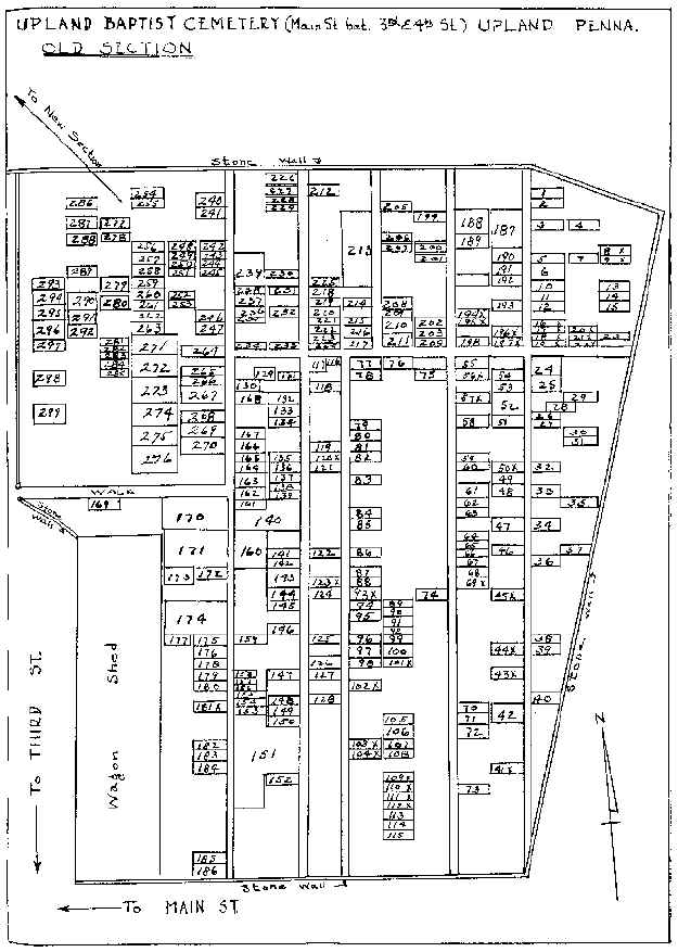 Upland Baptist Cemetery: Old Section; Map courtesy of Marion Hampton
