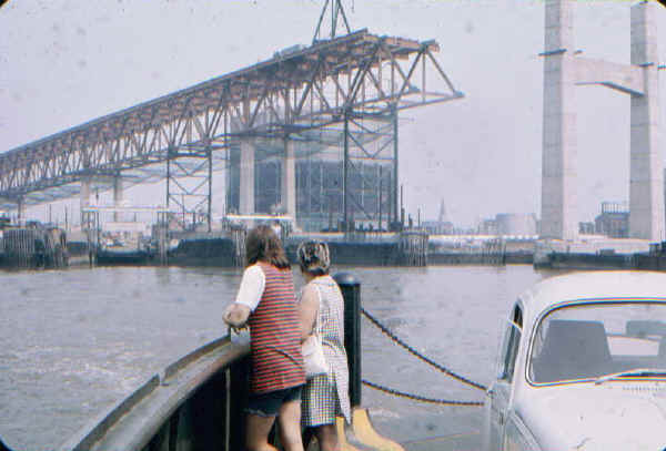Commodore Barry Bridge Construction from the Ferry - 1973; Photo courtesy of Bill Folger, Media, PA