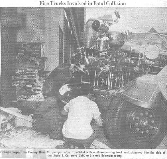 Hanley Hose Co. Pumper; Photo from the Chester Times, August 27,  1955, courtesy of William H. Crystle 3rd